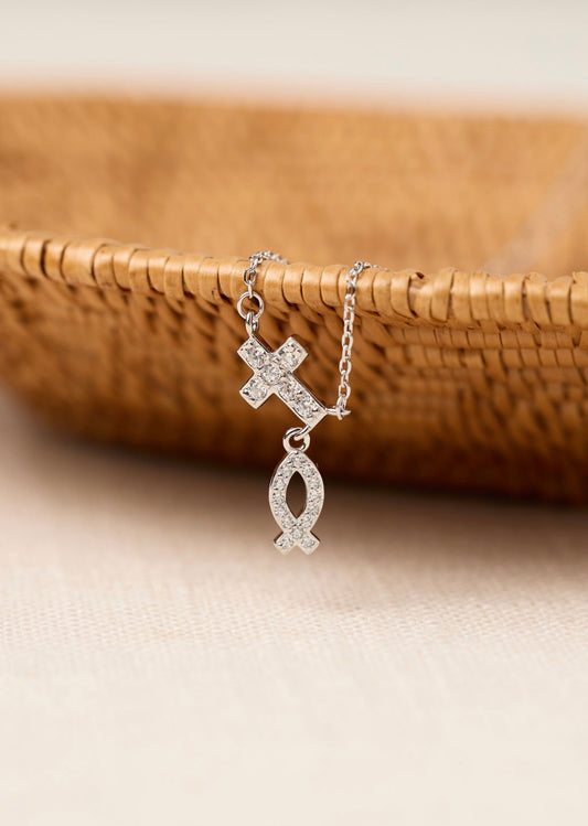 Jesus Fish and Cross Necklace