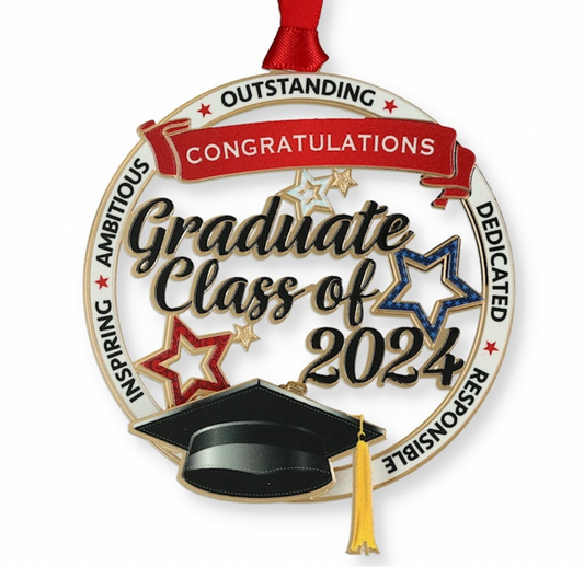 2024 Graduation Ornament beautifully crafted from solid brass w/24k gold finish